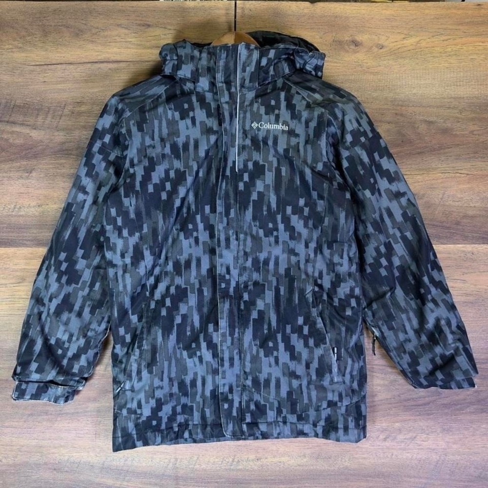 Columbia Camo Hooded Jacket Womens Medium Black Gray Coat